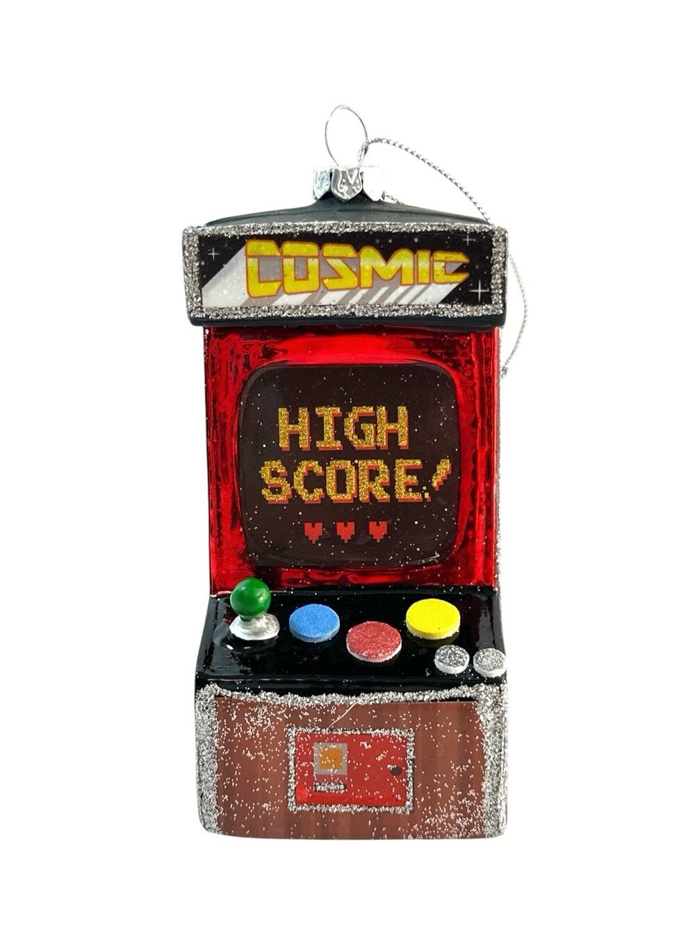 Cosmic Arcade Machine Glass Christmas Ornament High Score Retro Gaming 4.5”